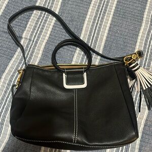 Black HOBO Leather Handbag with Gold Accents